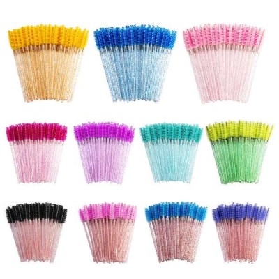 Good Quality Disposable 50 Pcs/Pack Crystal Eyelash Makeup Brush Diamond Handle Mascara Wands Eyelash Extension Tool